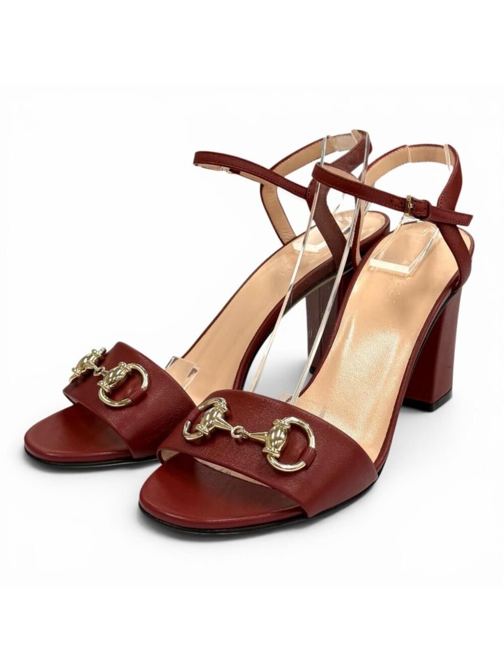 Gucci Horsebit Ankle Strap Leather Sandals Bordeaux Gold